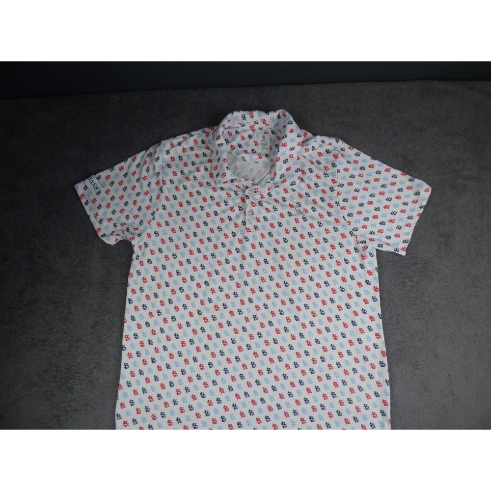 St Louis Cardinals MLB Polo Shirt Mens XL White All Over Print Performance Golf